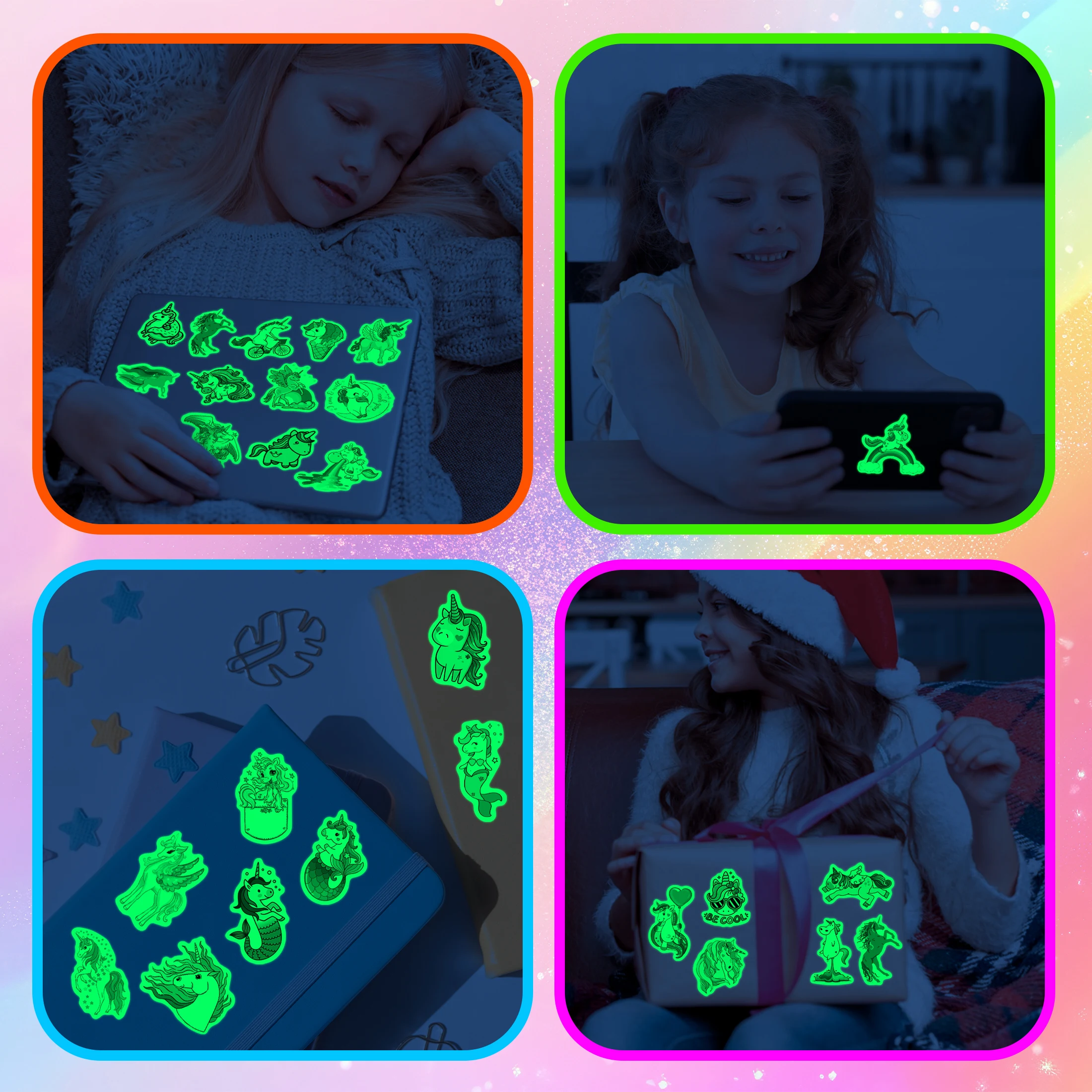 ユニコーンパターンの粘着性ビニールステッカー,防水ビニールステッカー,DIYバッグ,スケートボード,電話ケース,子供用装飾,かわいい,51個