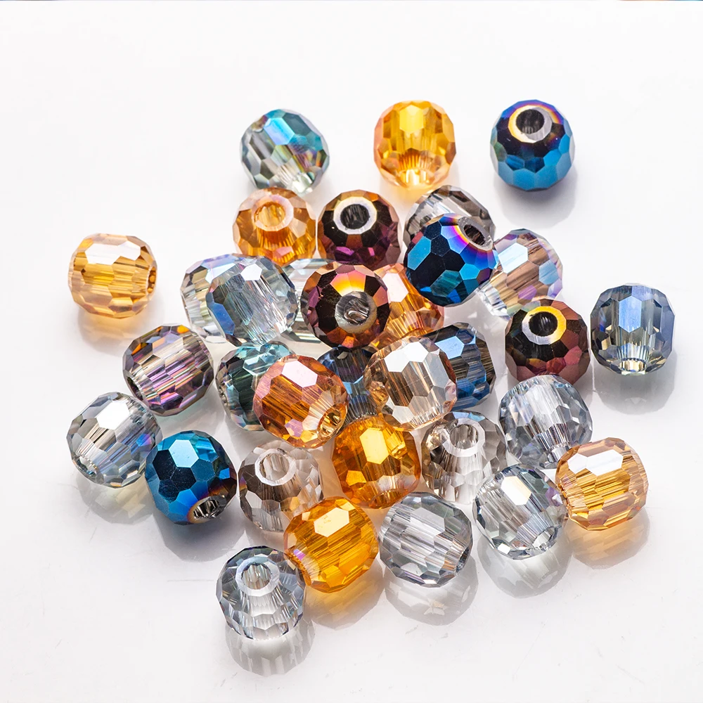 8/10/12/14mm Mixed Crystal Glass Large Hole Beads Loose Round Spacer Crafts for DIY Jewelry Making Hanging Earings Accessories