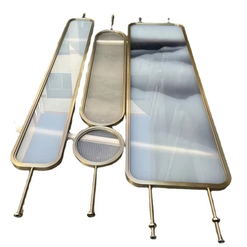 fm-Changhong Handmade StainlessLandscape Painting Screen Midcentury Design Translucent Foldable Living Room Hotel Home Bar*