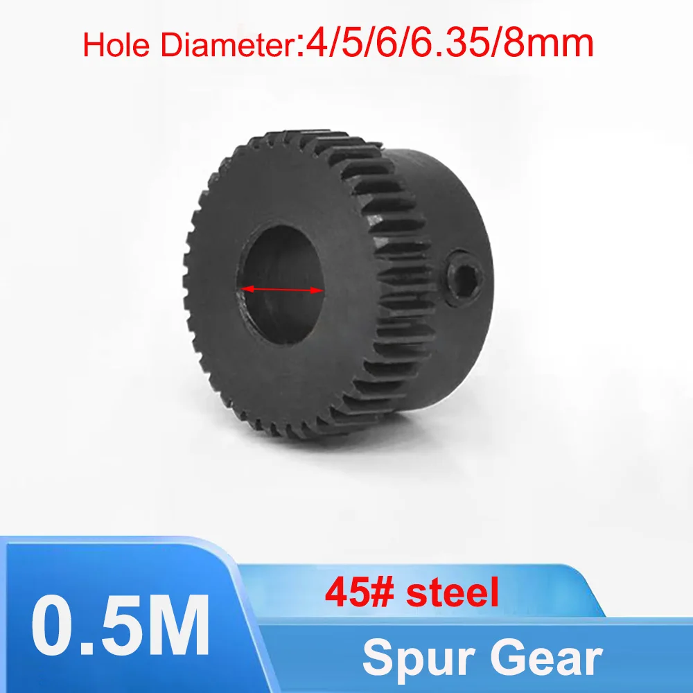 Pinion Gear Rack Spur Gear 0.5M Spur Gear 25T/26T/28T/30T/32T/34T 45#Carbon Steel Material Blackening Bore Size 4/5/6/6.35/8 mm