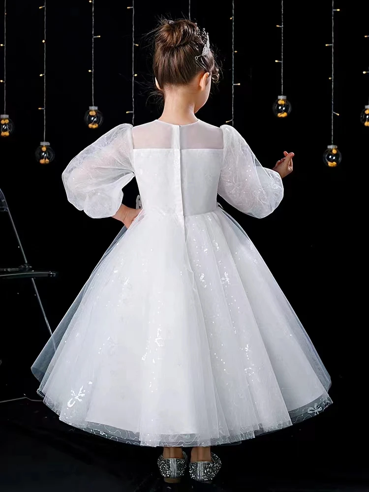 HYGLJL New Cute Flower Girls Lace Long Sleeve Prom Dress Tulle Princess Poncho Dresses