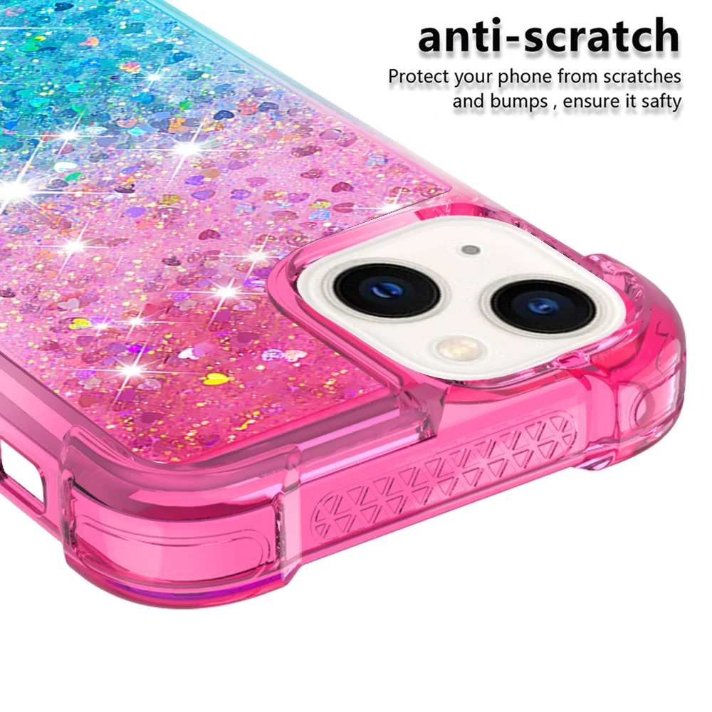 Capa de telefone com glitter de cor gradiente para iphone 14 15 16 pro max funda iphone 16 11 13 mini airbag capa à prova de choque