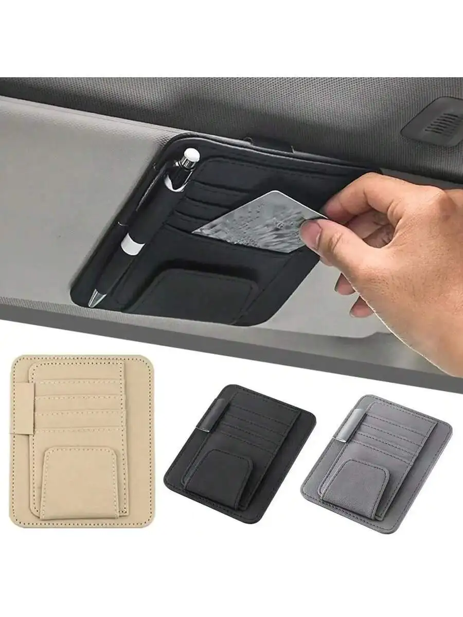 Fccemc Car Sun Visor Mutil-Pocket Storage Organizer Car Documents Pouch Credit Card Sun Glasses Pens Holder