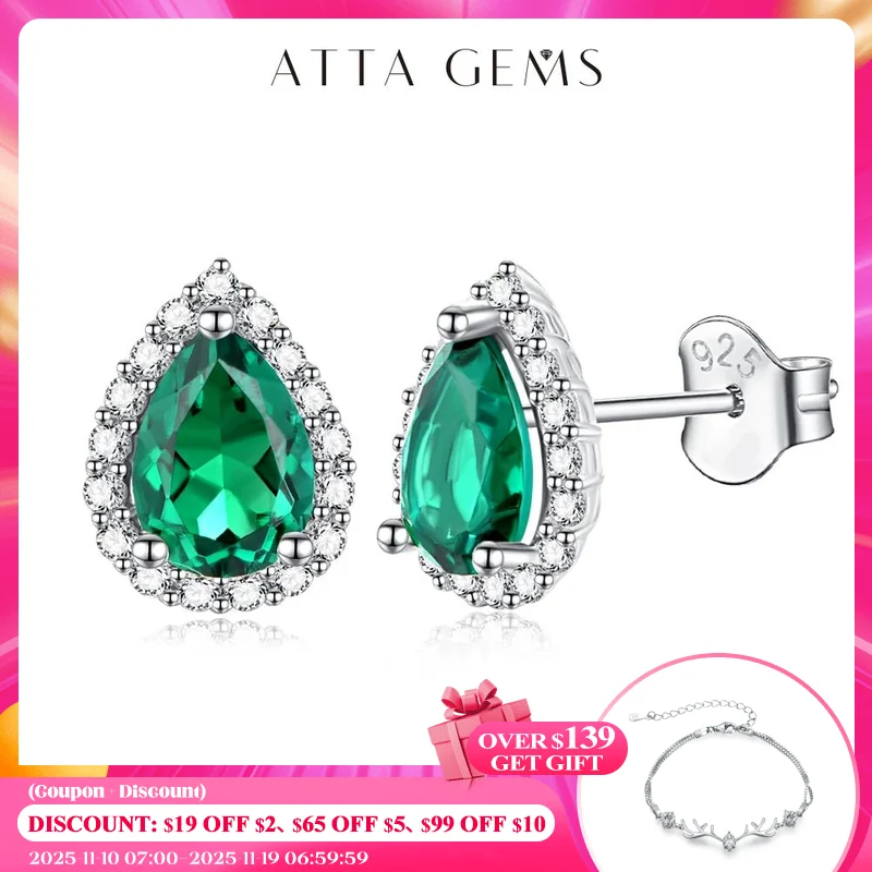 

ATTAGEMS Vintage 100% 925 Sterling Silver Emerald Emerald Gemstone Earrings Ear Studs Fine Jewelry