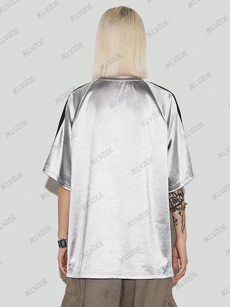 2025 Summer Los Angeles Print T-Shirt For Women Pink Patchwork Short Sleeve Mesh Sports Football Jersey Y2K Loose Oversized Tops