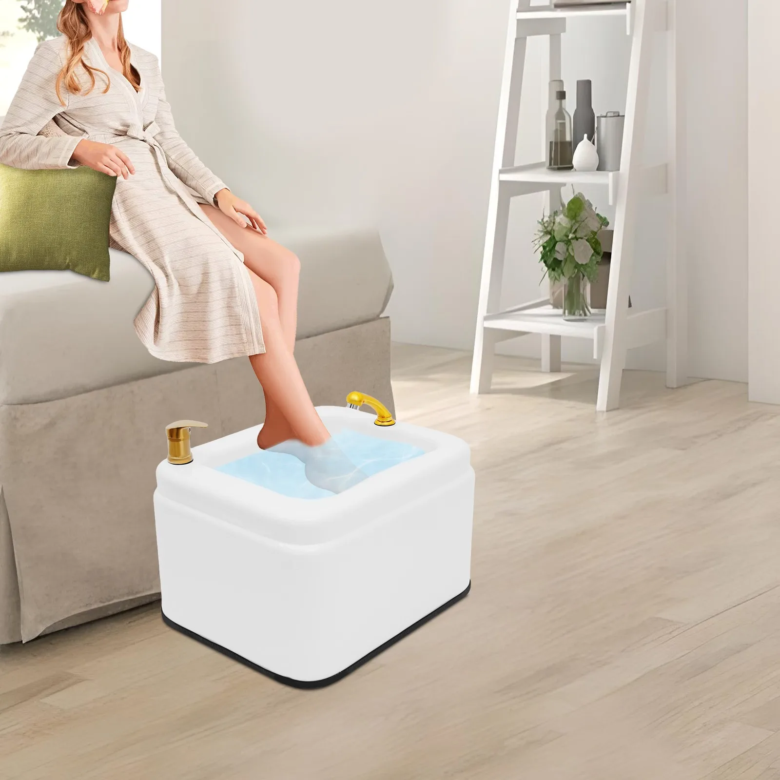 

Acrylic Foot Bath Tub 15L Pull-out Shower Head Ergonomic Foot Soaking Basin for Home & Spa