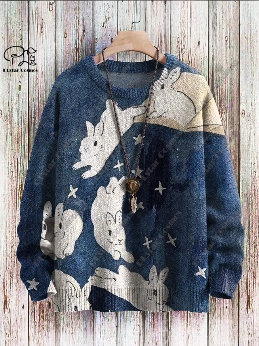 New 3D printing animal series horse rabbit hedgehog fox owl duck frog turtle pattern ugly sweater winter casual unisex