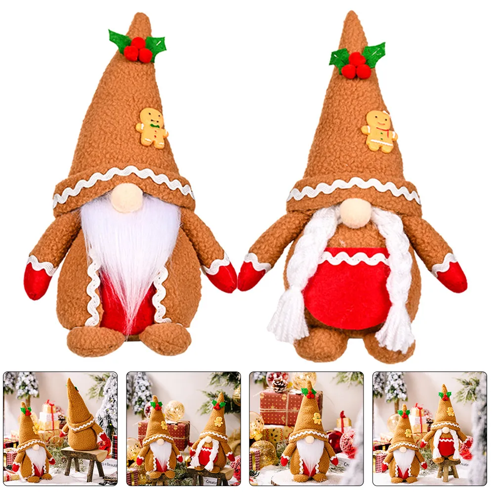 2Pcs Christmas Gnome Decor Gingerbread Ornament Knitting Xmas Tabletop Centerpiece Christmas Gnome Tabletop Centerpiece