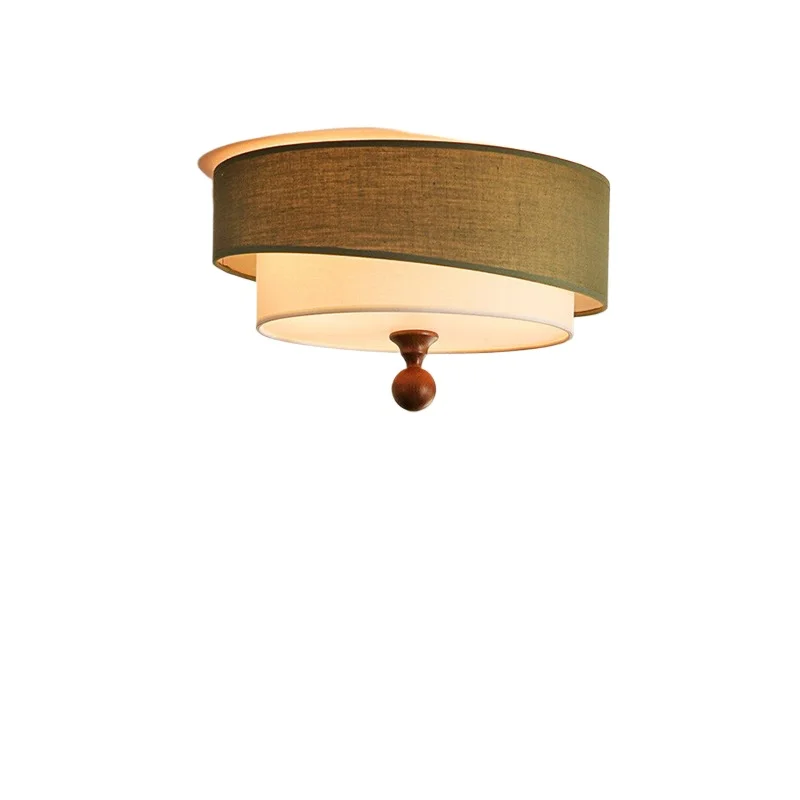 

French retro fabric ceiling lamp, medieval Zen style room lamp, round high-end design bedroom l amp