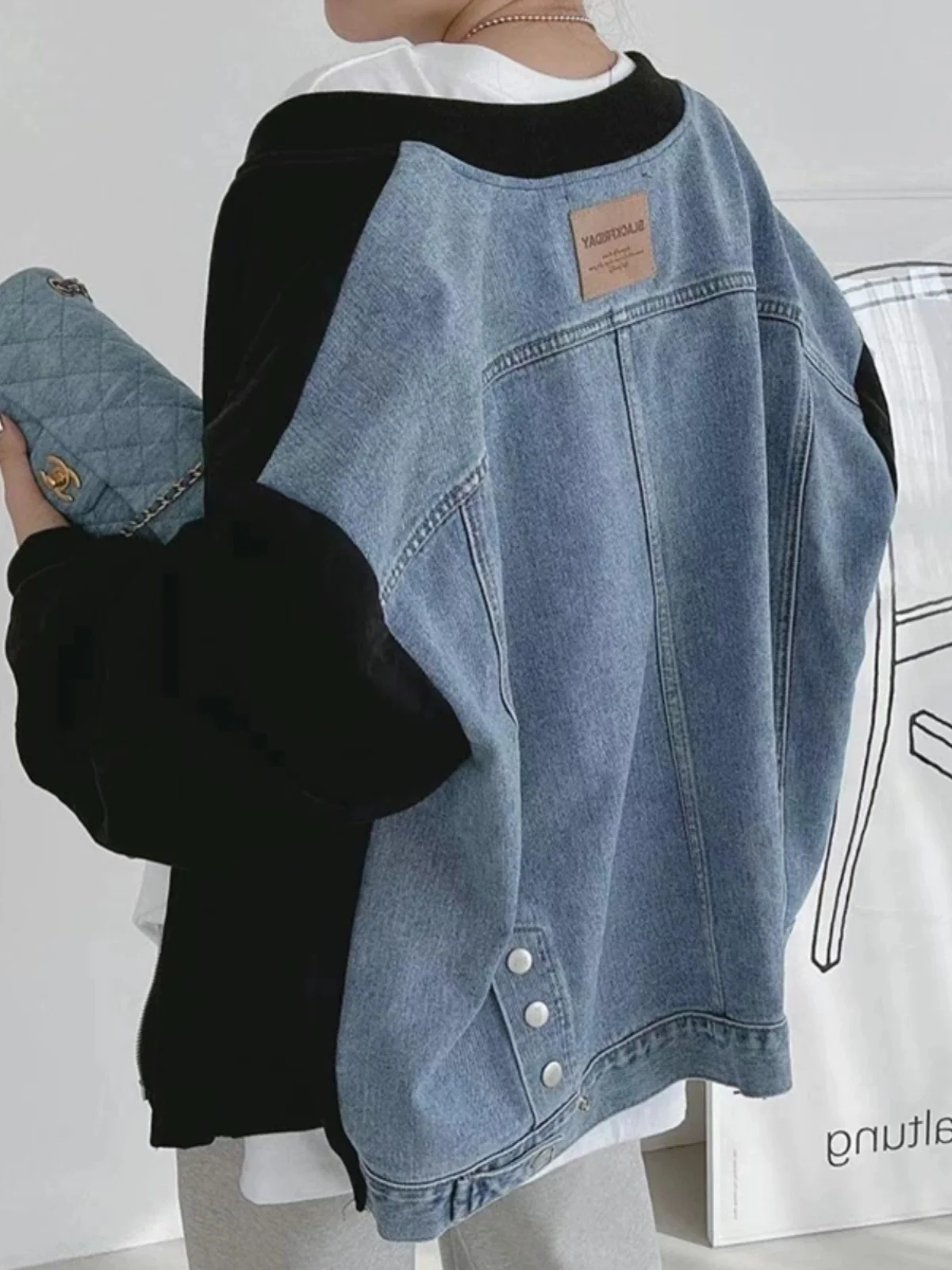 

Стильная осенне-зимняя свободная куртка на молнии с круглым вырезом, однотонная, джинсовая, длинная, для женщин, универсальная повседневная верхняя одежда