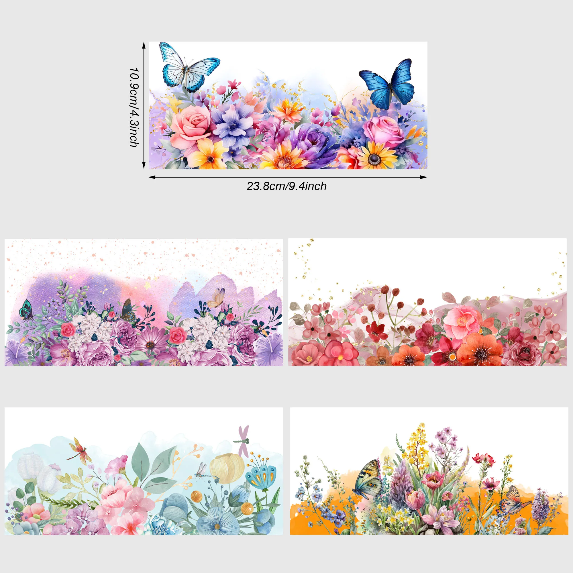 5 Sheets flower UV DTF Cup Stickers, Sports DTF Transfer Stickers for Glass, Waterproof Beautiful Butterfly Rubbing Transfers