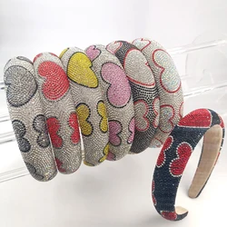 Baroque Heart Pattern Rhinestone Sponge Pad Headband Girls Women's Colored Rhinestone Adult Plastic Hairband Accessories
