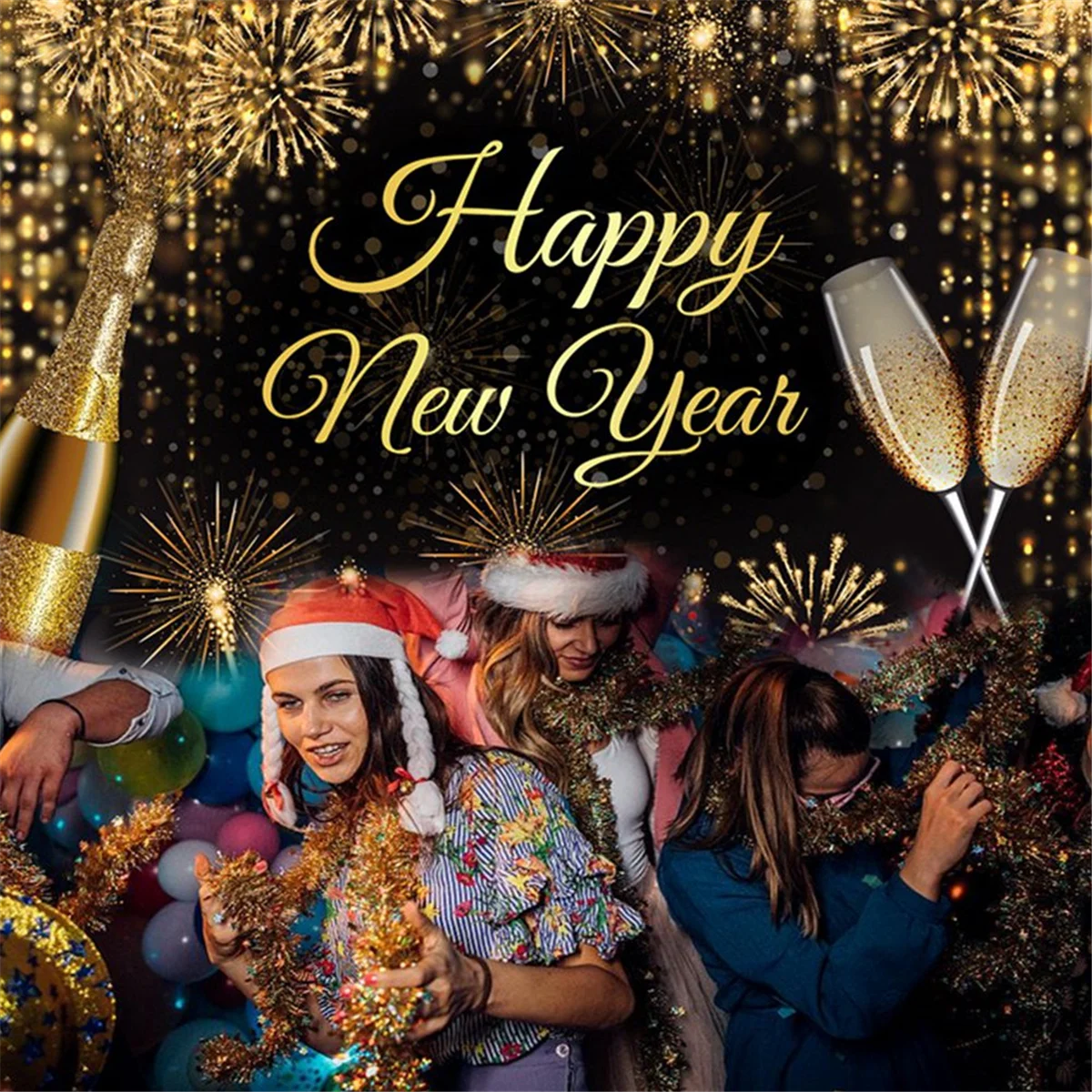 التصوير القماش 2024 السنة الجديدة خلفيات للتصوير الفوتوغرافي الطرف الديكور عيد ميلاد الخلفيات الشمبانيا الذهب الخلفيات ، نوع 5570