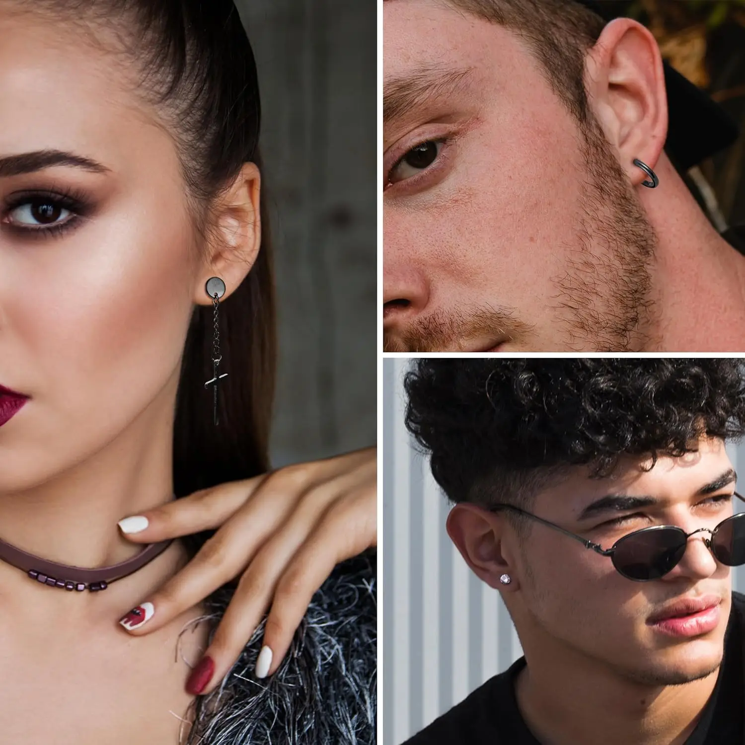 Bobiaty 15Pairs Stainless Steel Stud Earrings for Men Women Goth Hypoallergenic Zirconia Hoop Dangle Earrings Set Halloween