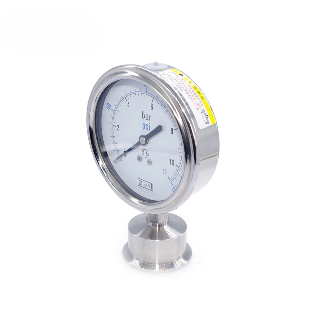 YTP Sanitary Diaphragm Small Gas Pressure Test Gauge 63mm 98mm All Stainless Steel High Precision