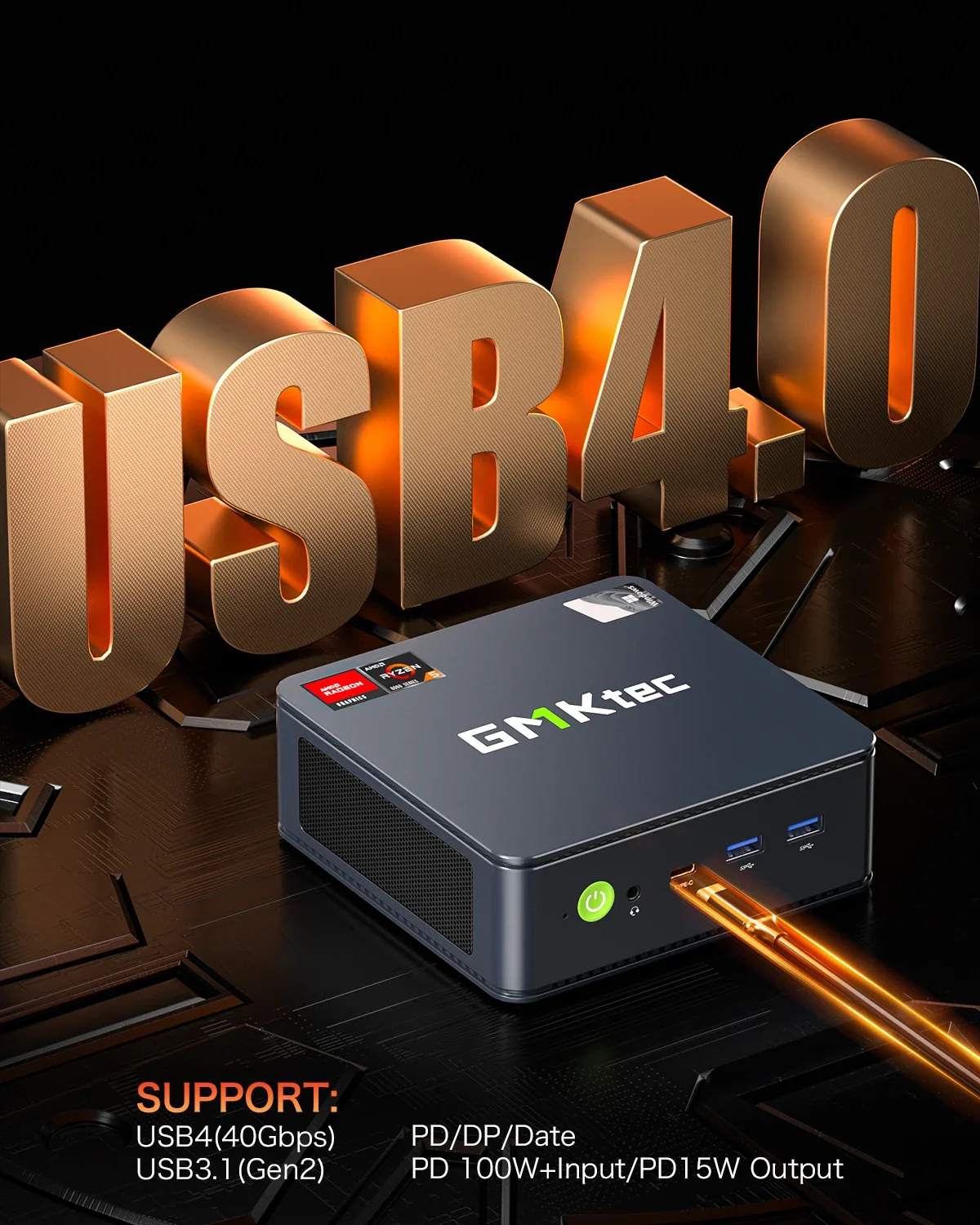 GMKtec AMD Ryzen 5 6600H 미니 PC 게이머 컴퓨터, 윈도우 11 DDR5 32GB 500GB PCIe SSD, WIFI6 BT5.2 2.5G LAN 데스크탑 미니 PC, M6