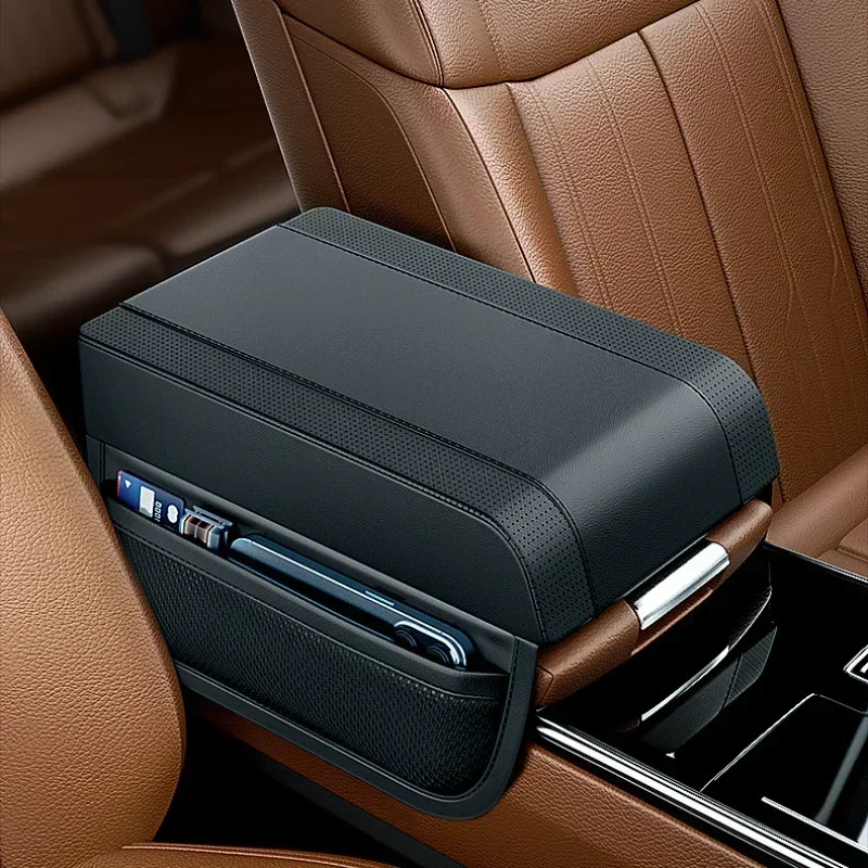 

Car Armrest Box Height Pad Universal Leather Armrest Cushion with Pocket Central Memory Cotton Elbow Support Armrest Storage