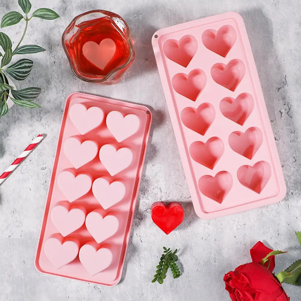 

Heart Shaped Silicone Ice Cube Trays 10 Cavities DIY Love Heart Ice Cubes Chocolate Candy Mold for Cocktails Whiskey Ice Maker