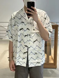 New Visvim 23SS Japanese Couple Casual Hawaiian Printed Bat Short Sleeved Cardigan Shirt for Men