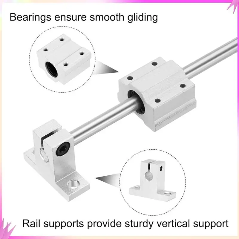 

B50C 2 Pcs 8Mmx150mm Linear Motion Rail Shaft Slide Guide With 4 Pcs Bearings And 4 Pcs SK8 Rail Support