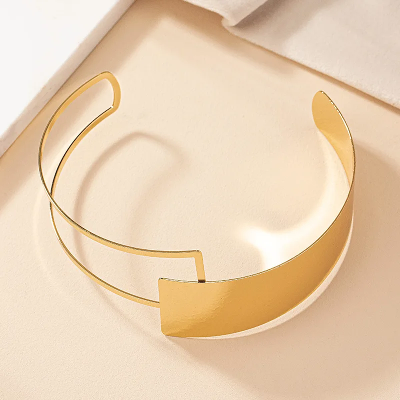 KMVEXO Punk Large Opening Width Cuff Torques for Women Simple Gold Color Metal Geometric Choker Necklace Jewelry Female Gifts