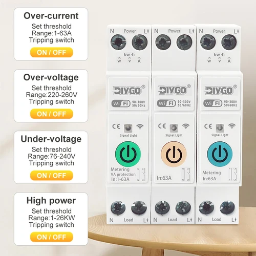 Imagen 2 del producto Disyuntor inteligente Tuya WIFI 1P + N Protector de sobretensión/corriente/potencia protección bajo voltaje interruptor de Control remoto por voz