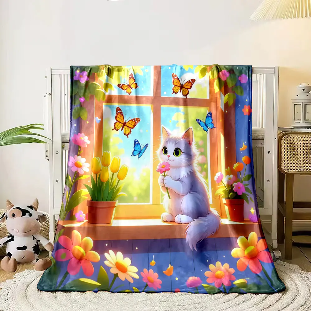 A Lazy Cat on The Windowsill Print Blanket Home Travel Camping for Adults and Kids Luxury Gifts Suitable for All Seasons.