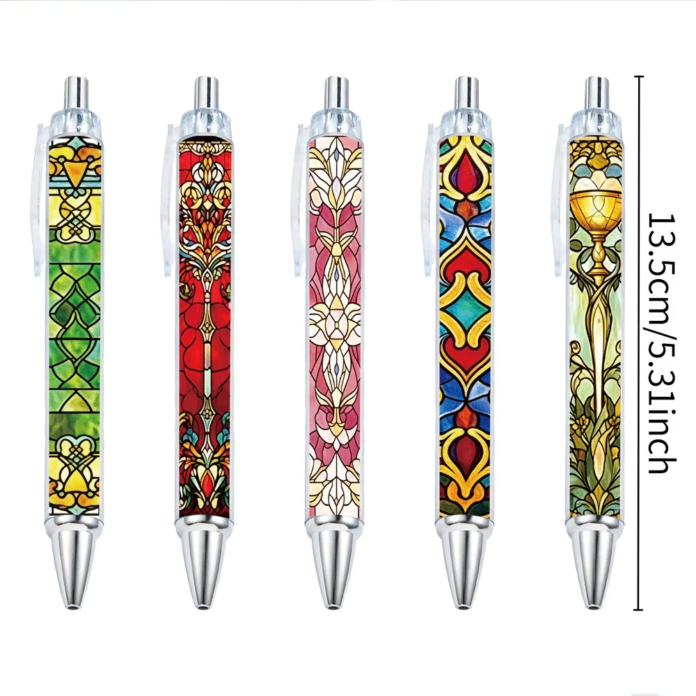 5pcs Glass Window Theme Press Neutral Pen School Season Student Writing Pen Gift Pen Pattern Random