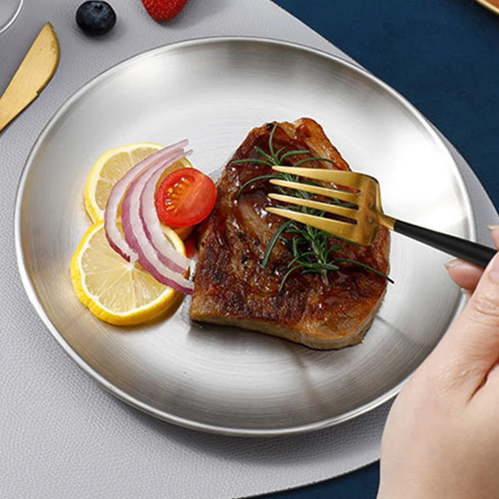 

6pcs Stainless Steel Plates Reusable Round Metal Dinnerware For Camping Outdoor Bbq Sushi Snack Serving Dish