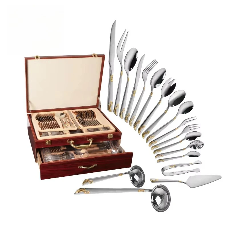 

Kitchen cutlery knife stainless steel blade with polished 86-piece cutlery set