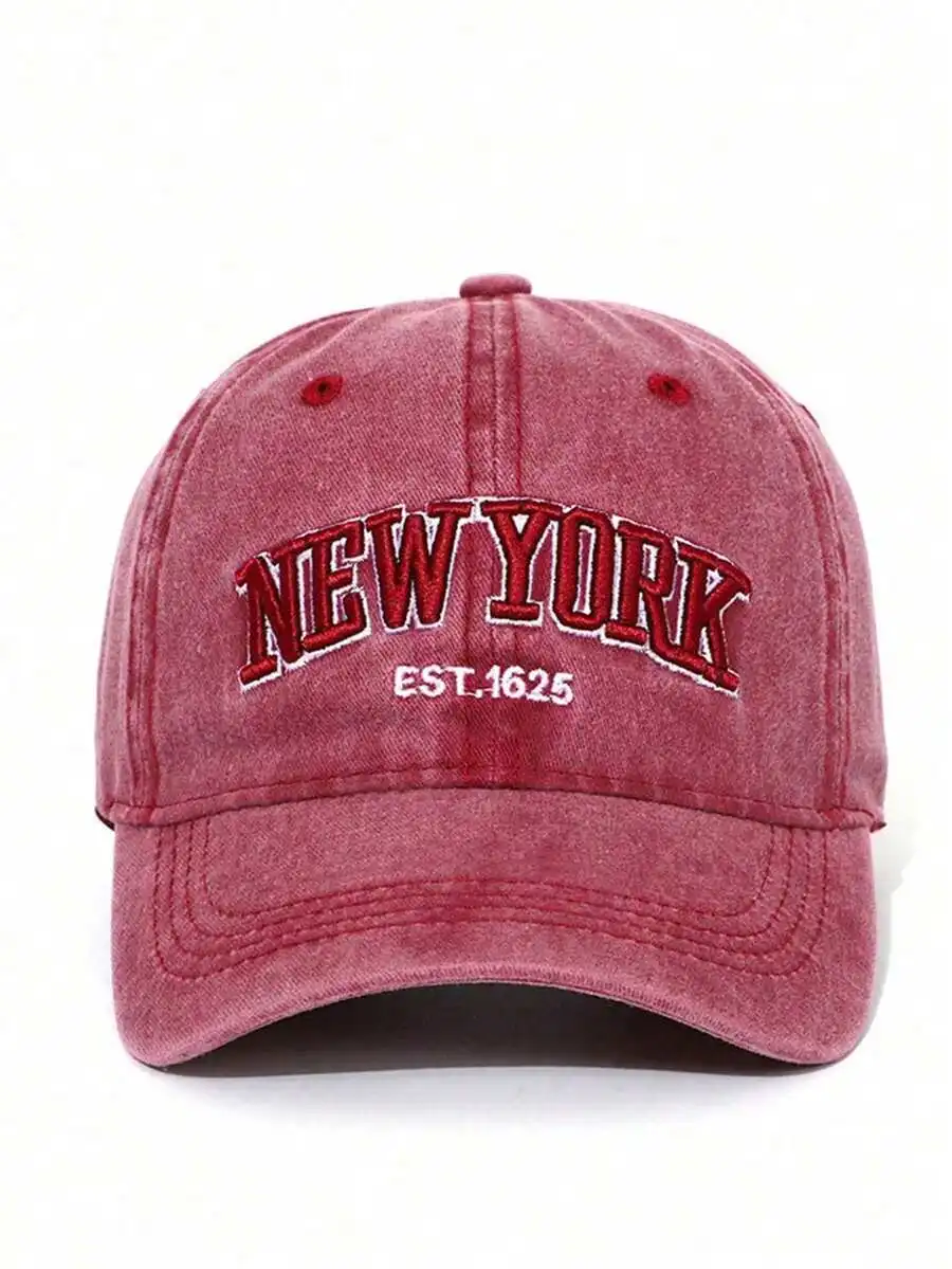 

Washed Cotton Baseball Cap With 3D Embroidered New York Est 1625 Front Design Adjustable Snapback