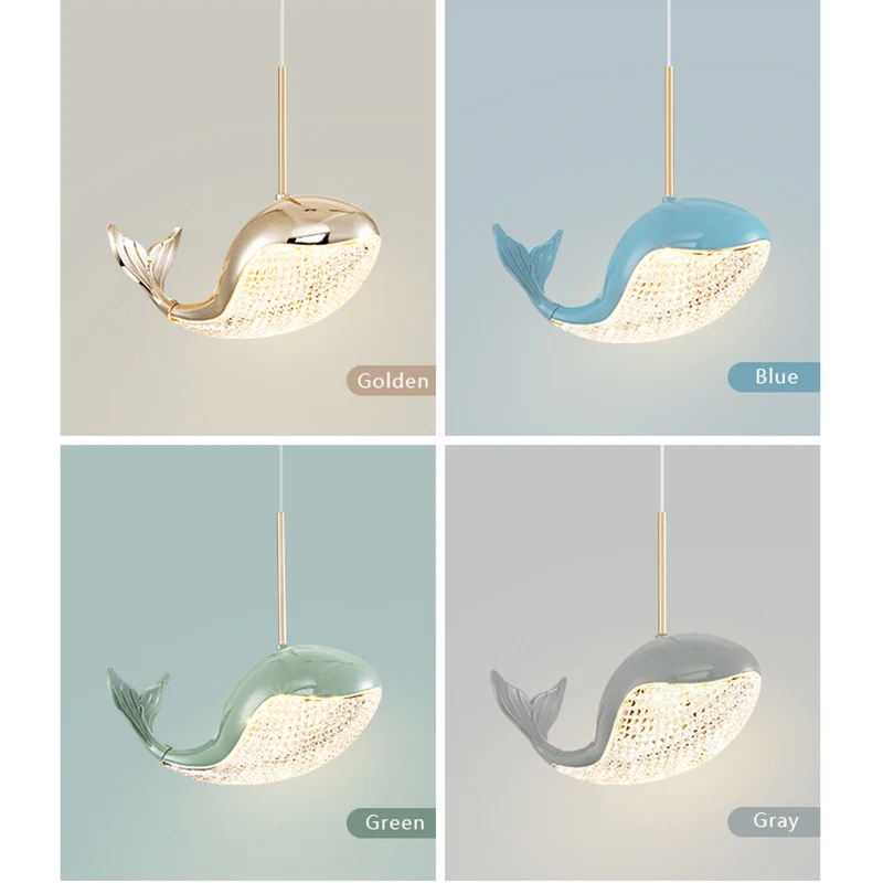 Children\'s Room Dolphin Bedroom Bedside Golden Chandelier Long Line Modern Light Luxury Living Room Small Pendant Lamp Fixtures