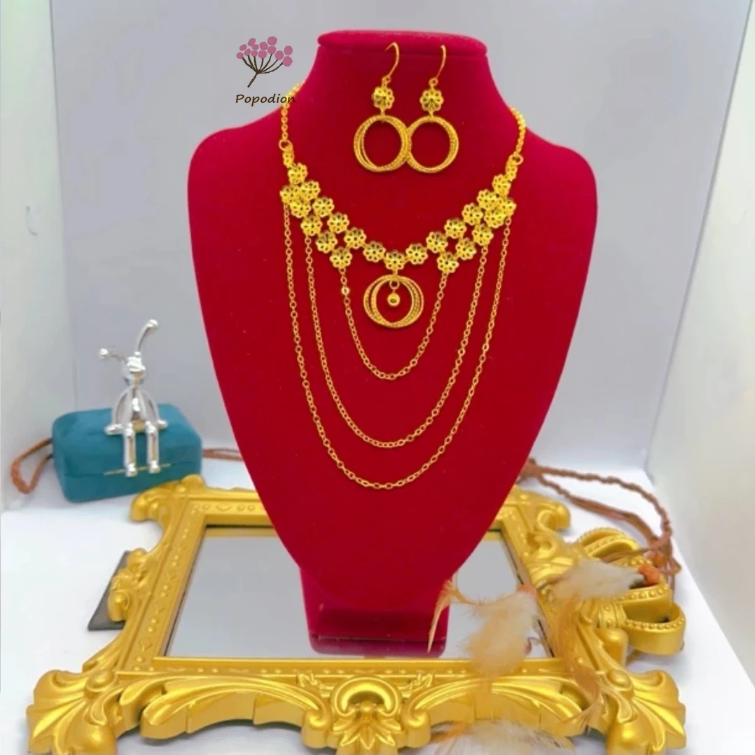 Wedding Jewelry Dubai 24K Gold Plated Necklace Earrings Women's Exquisite Gift Jewelry Set Two Piece Set YY10491