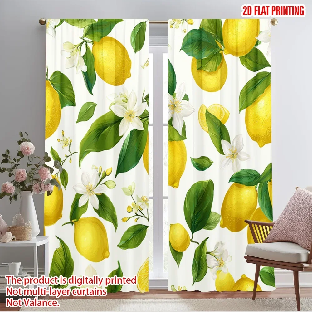 2pcs,2D plane printing Contemporary Curtains Lemon Blossom Delight Versatile Durable Polyester (without rod) All Seasons Ldeal
