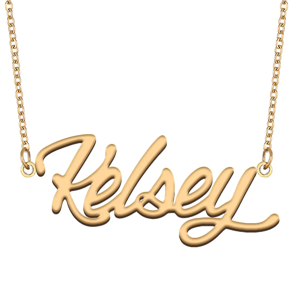 

Kelsey Name Necklace for Women Stainless Steel Jewelry Gold Color Nameplate Pendant Collares Para Mujer Letters Choker