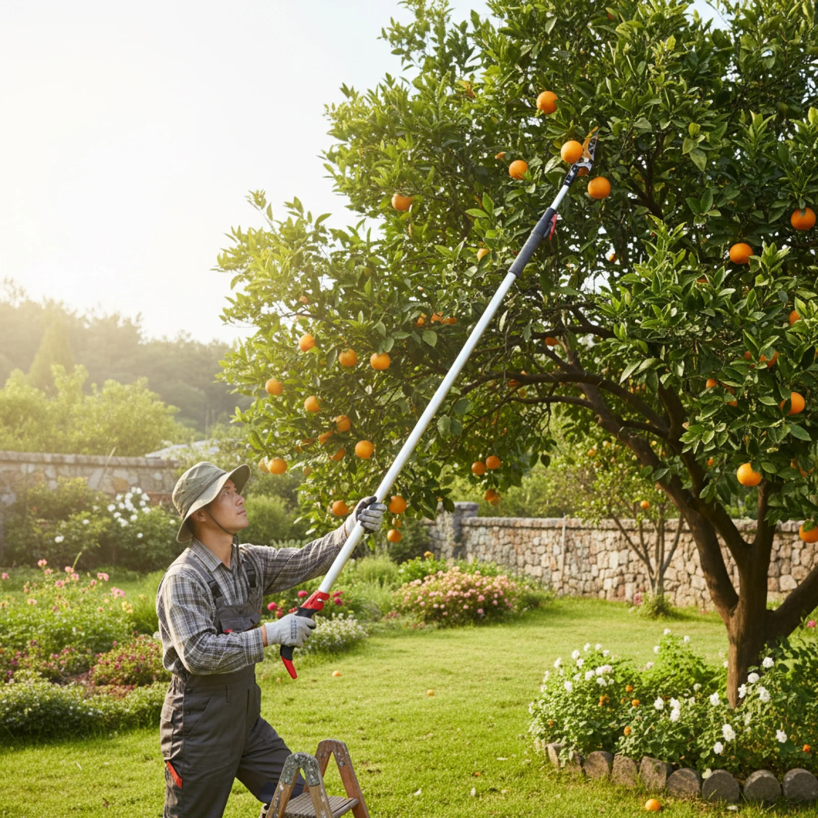 Retractable 1 to 1.6M Fruit Picker Portable Long Fruit Picking Shears for Apple Peach Orange Farming Gardening Supplies