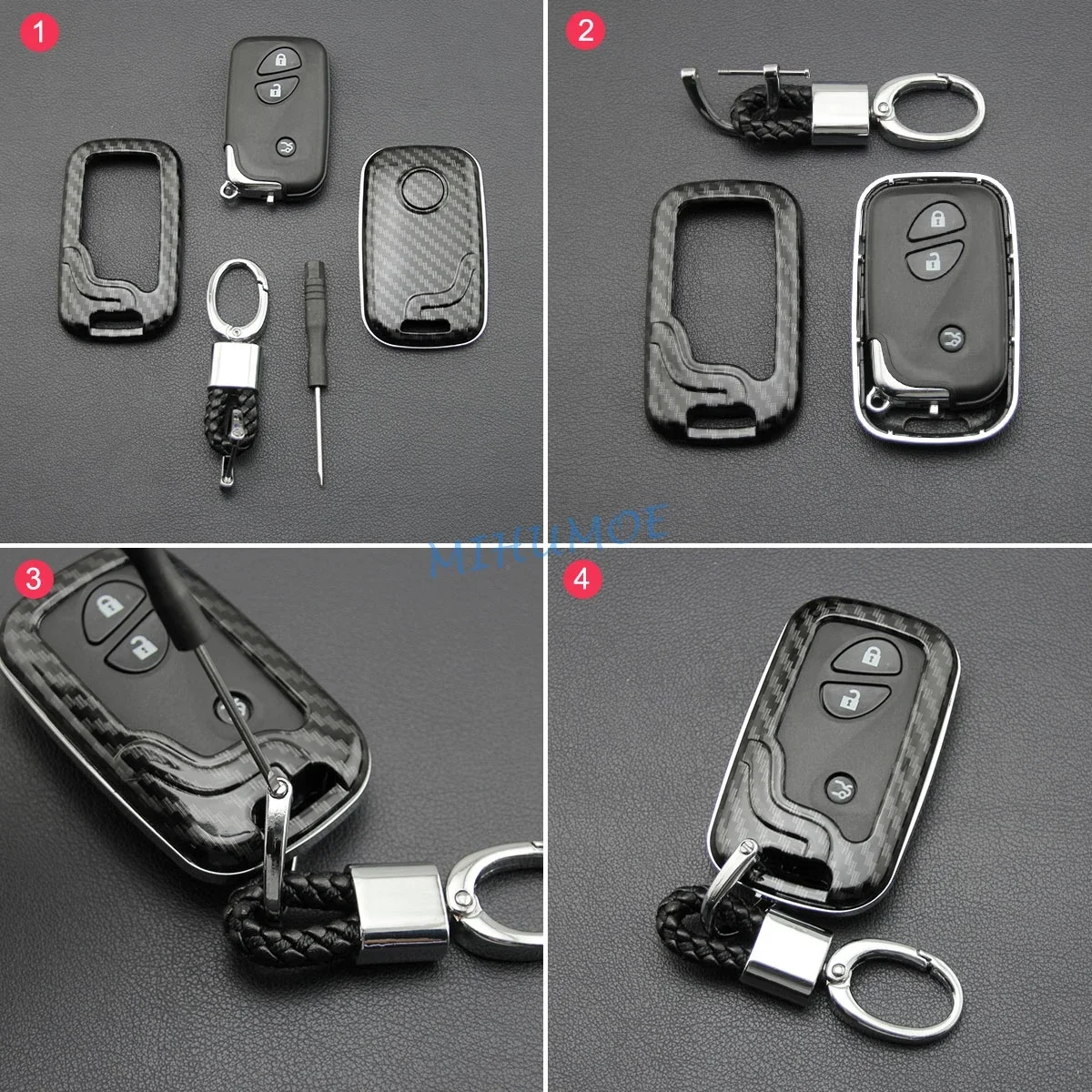 For Lexus 2005-2019 LS GS HS LX IS ES RX GX CT Carbon Fiber Car Smart Key Fob Chain Case Cover Shell Ring Holder 300 350 450h