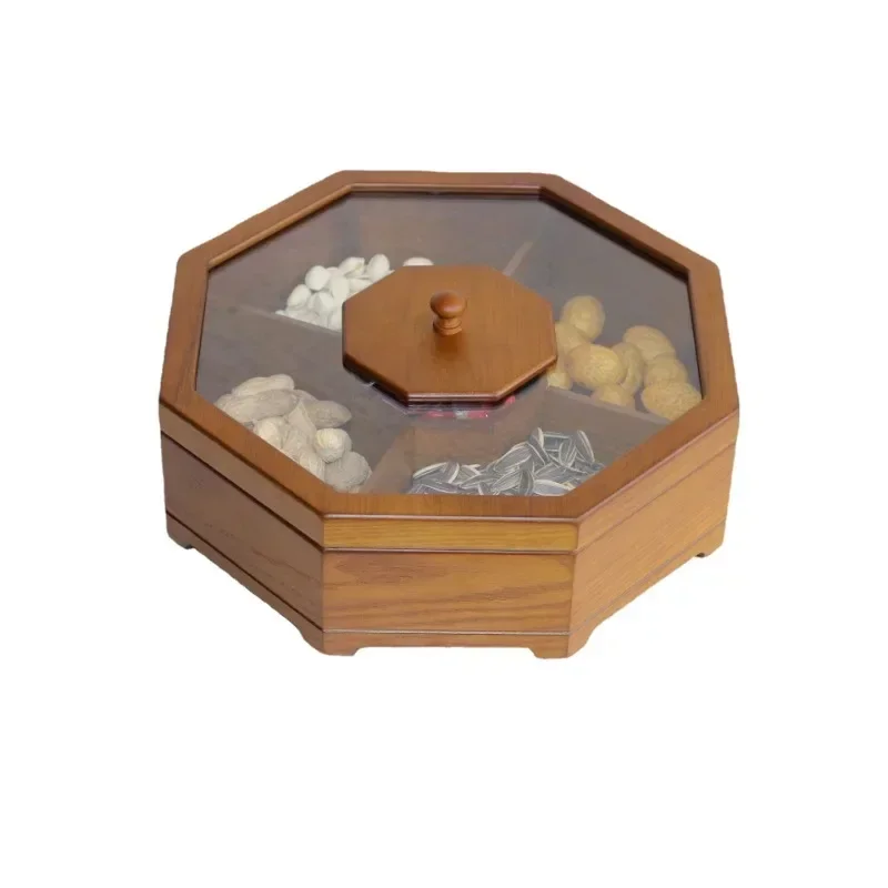 Wooden candy box storage box, multi-grid candy box, snack plate, wedding New Year dried fruit box with lid, wooden