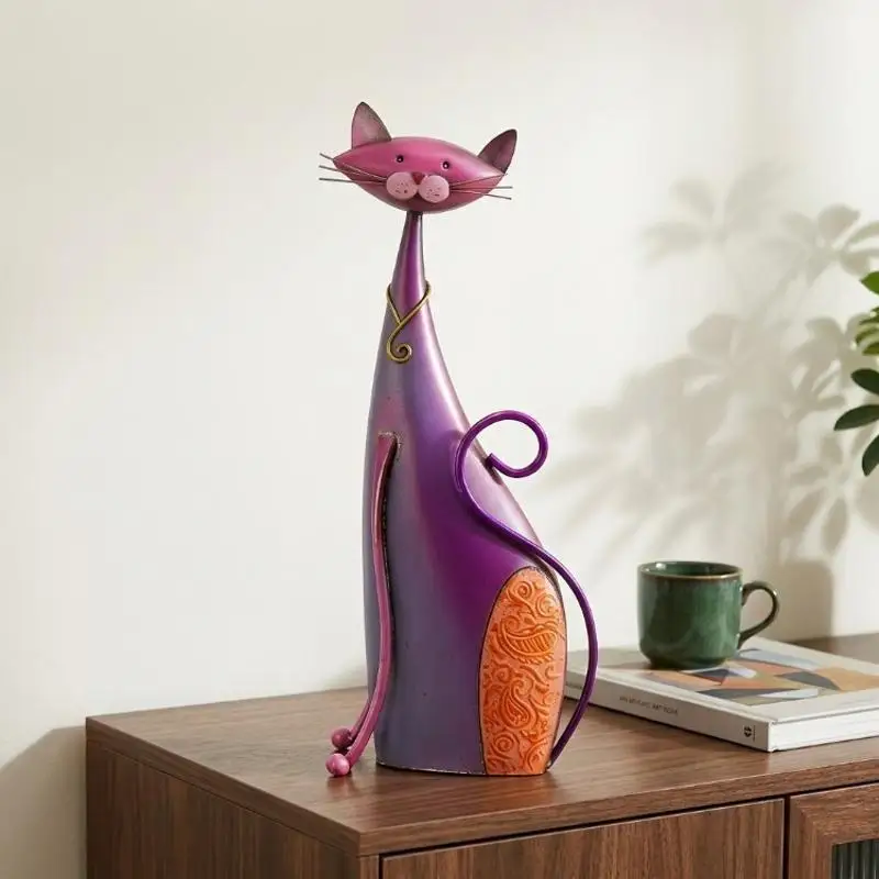 Modern Purple Cat Figurines, Living Room Study Bedside Table Handicrafts, Purple Abstract TV Cabinet Decoration