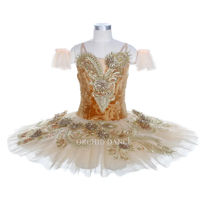 

Professional Classical High Quality 8 Layers Ballet Dance Competition Wear Costumes Kids Girls Gold Performance Tutu