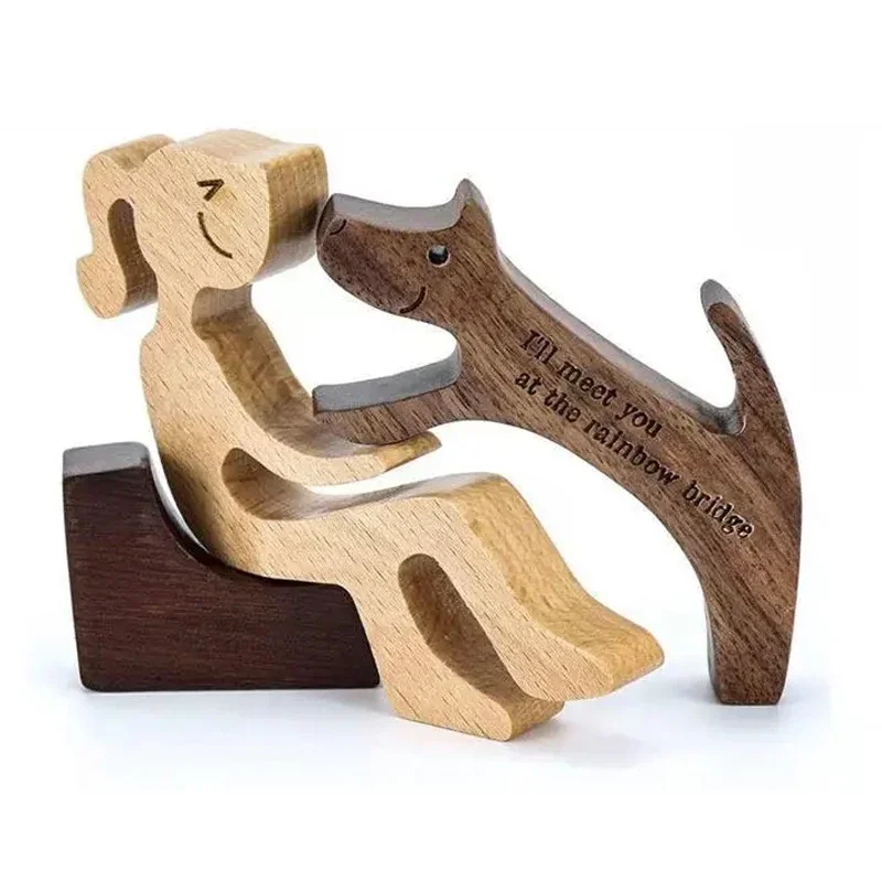 Free Engraving Personalized Custom Wooden Dog and Human Creative Craft Handmade Figurine Ornement Decor Gifts for Your Dog Cat