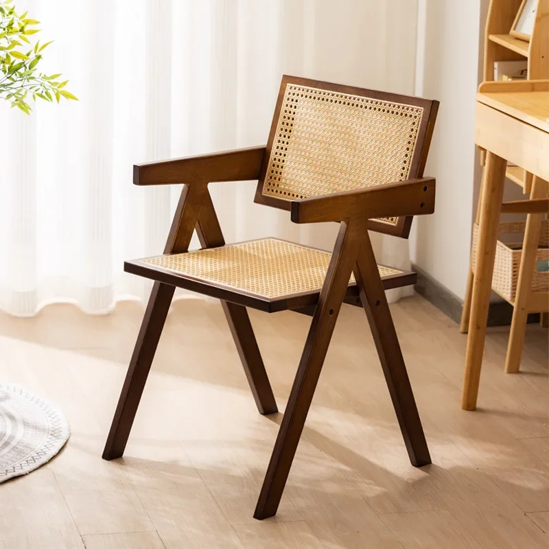 

Nordic style rattan dining chair walnut Chandigarh chair home dining room chair with backrest Internet celebrity new premium