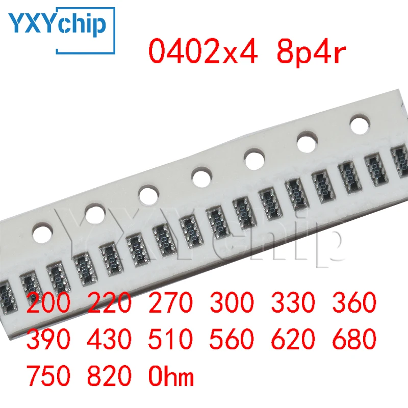 100pcs 0402x4 8p4r 5% 4d02 Chip Resistor Networks Arrays 200 220 270 300 330 360 390 430 510 560 620 680 750 820 Ohm