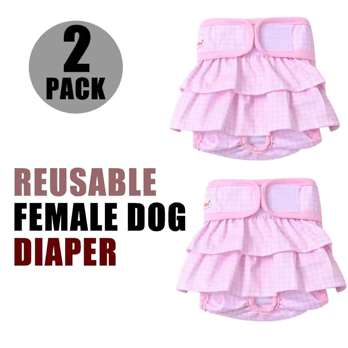 2Pcs Washable Female Dog Diaper Cute Houndstooth Dress Design Reusable Sanitary Panties Comfortable Nappy Belly Bands Diapers