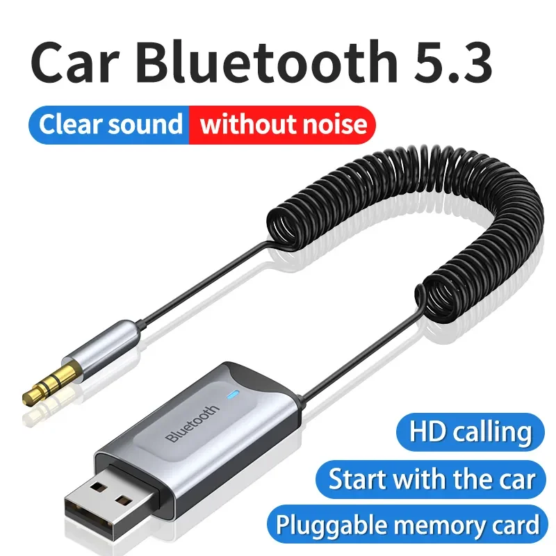 Car Bluetooth Receiver 5.3 5.0 Stereo Wireless USB Dongle to 3.5mm Jack AUX Audio Music Adapter Mic Handsfree Call TF Card Slot