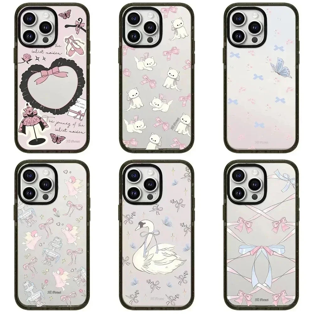 

2.0 Acrylic Black Border Swan Bowknot Engraved Letters Phone Case Cover for iPhone 11 12 13 14 15 Pro Max Case