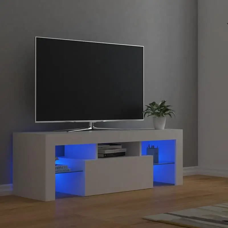 vidaXL Meuble TV LED blanc avec lumières RGB 120x35x40 cm, en bois d'ingénierie, facile à assembler et à nettoyer