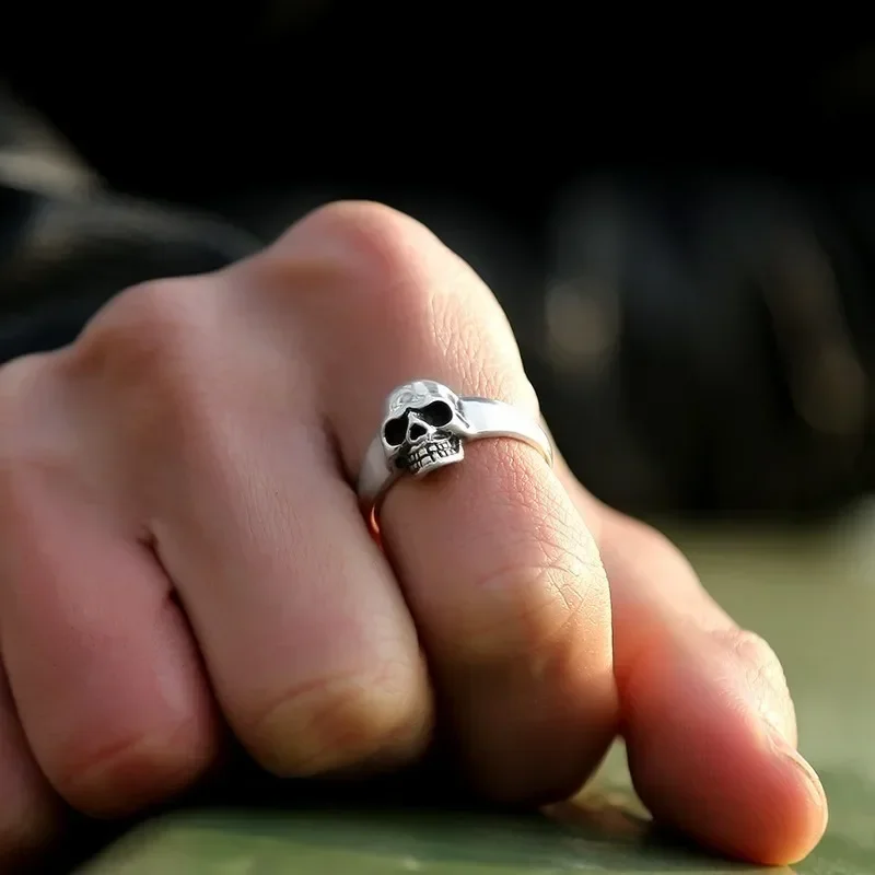 ZABRA Real 925 Sterling Silver Punk Skull Ring Men Vintage Rings For Men Women Lovers Fashion Cool Jewelry Anillos De Plata 925