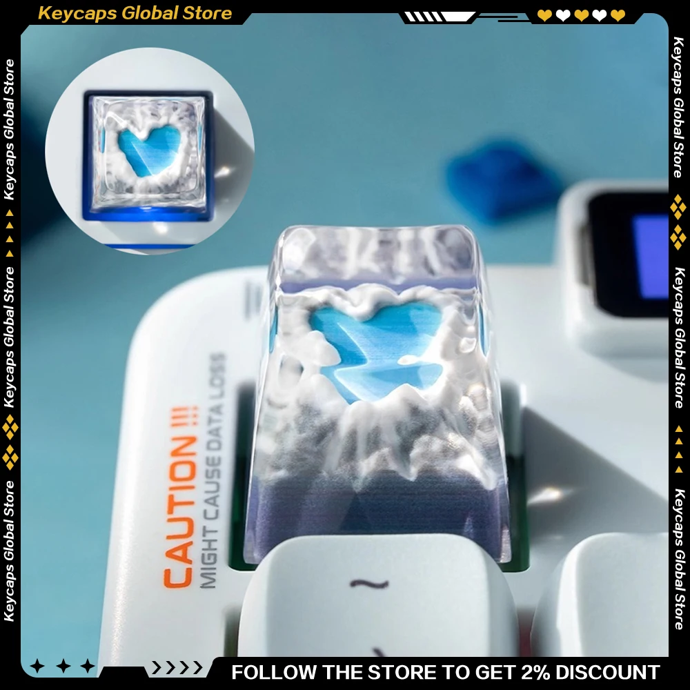 

Колпачки для клавиш Blue Love из смолы с 3D принтом, персонализированные креативные полупрозрачные колпачки для механической клавиатуры, вишневый профиль