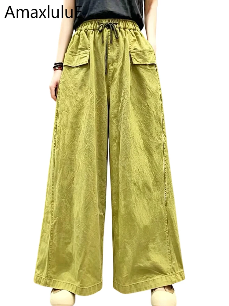 

Amax LuluE 2026 Summer Vintage Loose Trousers Womens Classic Leisure Soild Pants Females Korean Design Fashion Elegant Clothes